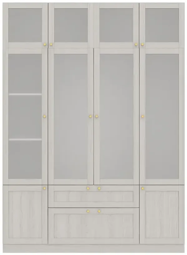 FUFU&GAGA Modern White Modular Wardrobe Armoire with Frosted Glass Doors, Gold Accents, Hanging Rods, Drawers, and Customizable Walk-In Closet Design, (63" W x 19.7" D x 86.6" H ), White