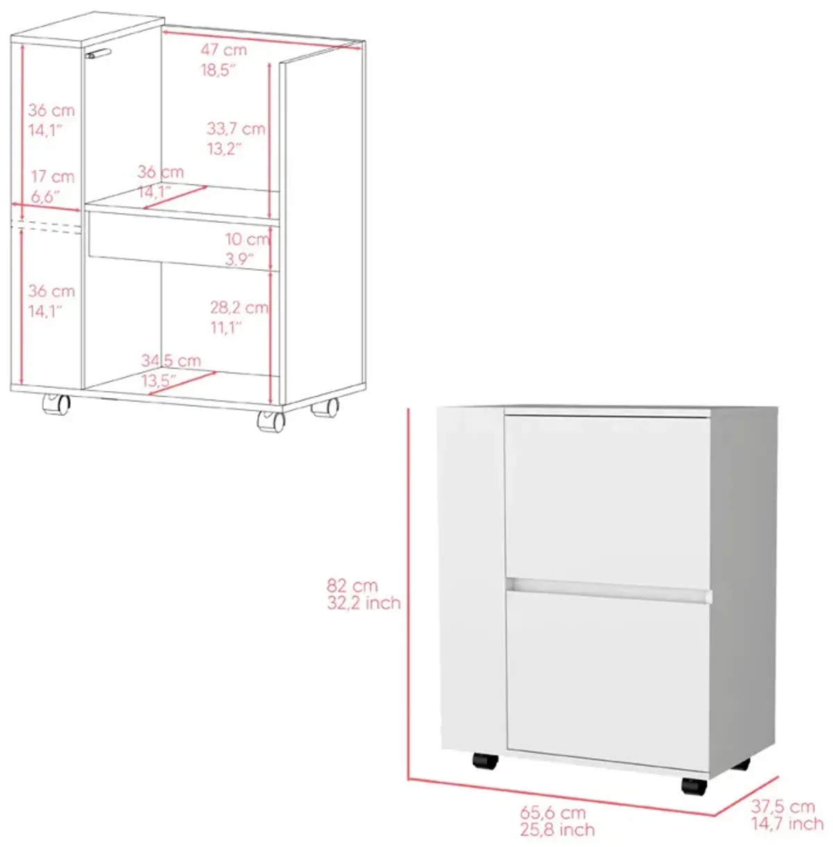 Bar Cart Belleville, Living Room, White