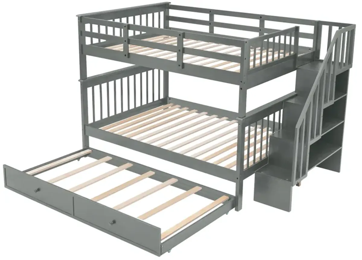 Merax Storage Bunk Bed Trundle Bed with Guard Rail