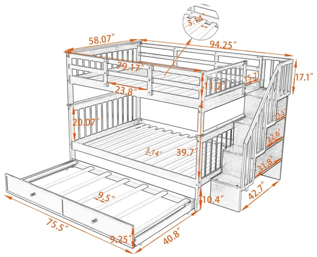 Merax Storage Bunk Bed Trundle Bed with Guard Rail