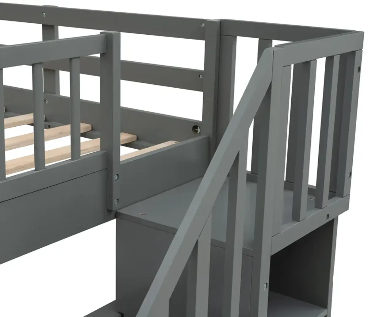 Merax Storage Bunk Bed Trundle Bed with Guard Rail