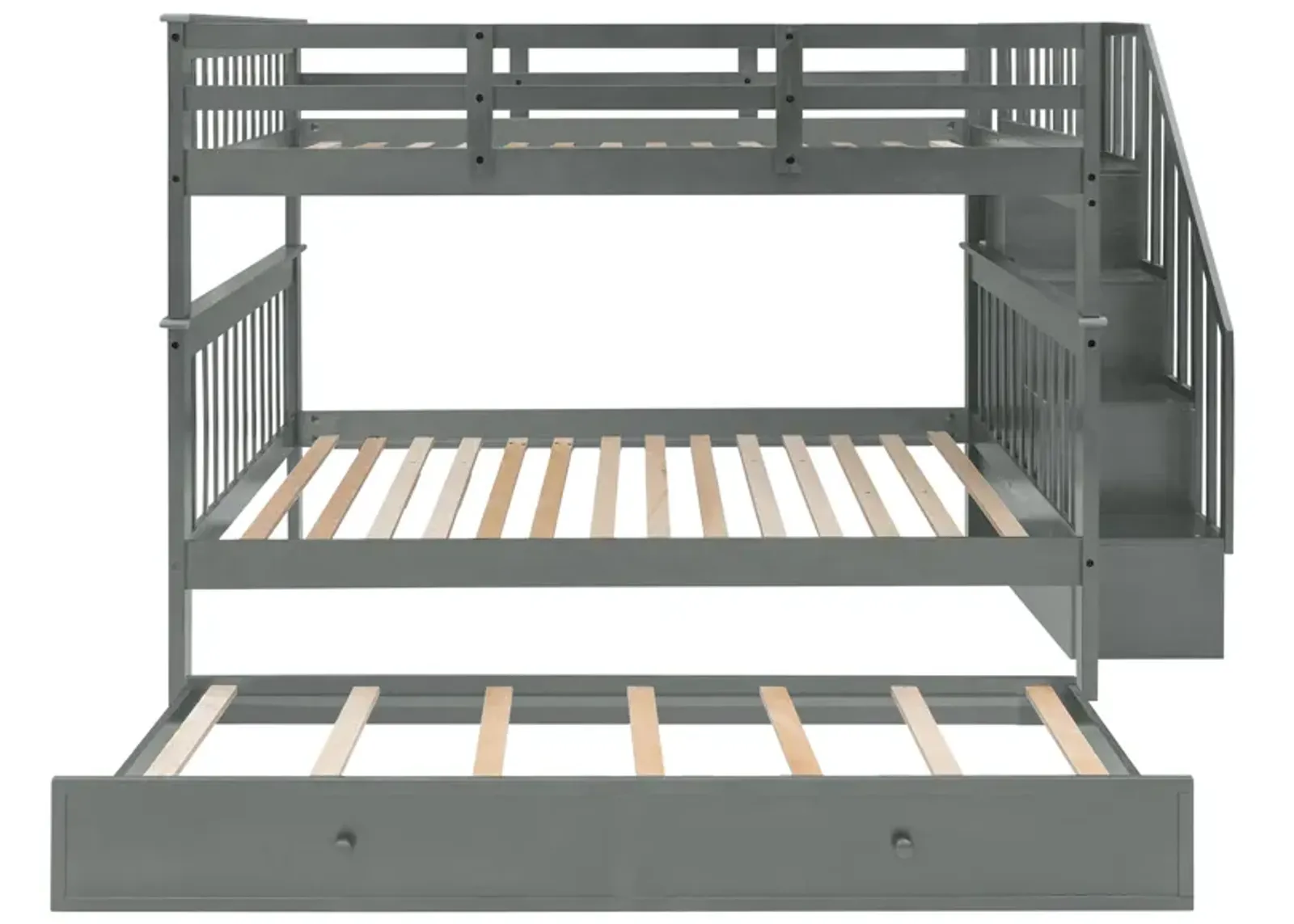 Merax Storage Bunk Bed Trundle Bed with Guard Rail