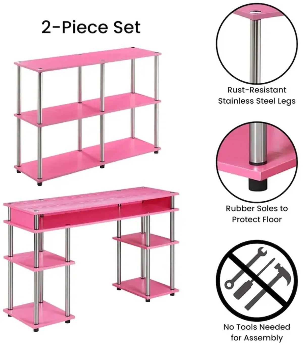 Convenience Concepts Designs2Go No Tools Desk and Console Table Set