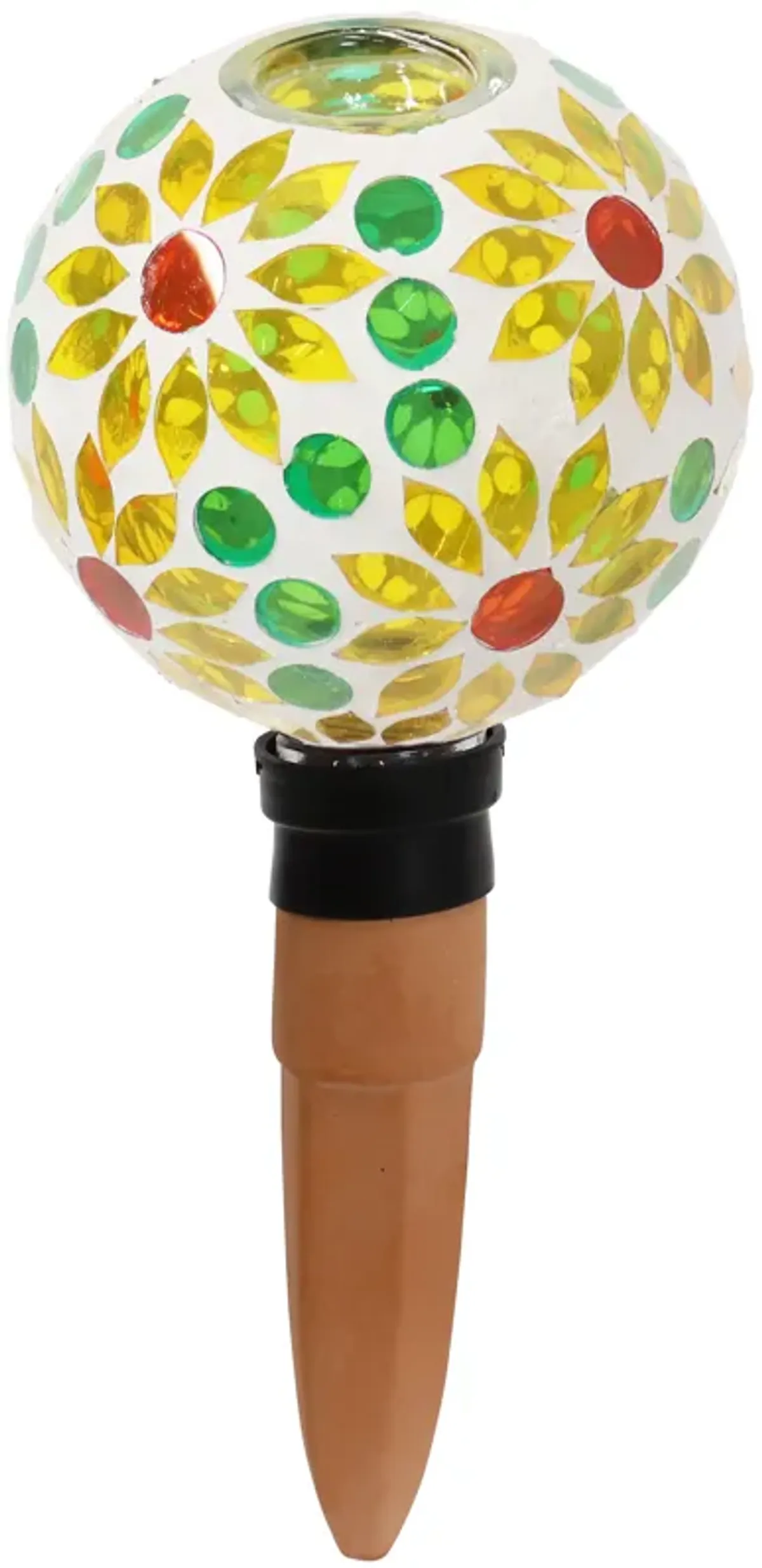 Sunnydaze Mosaic Glass Watering Globe with Clay Spike