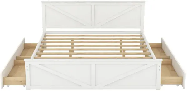 King Size Wooden Platform Bed With Four Storage Drawers And Support Legs