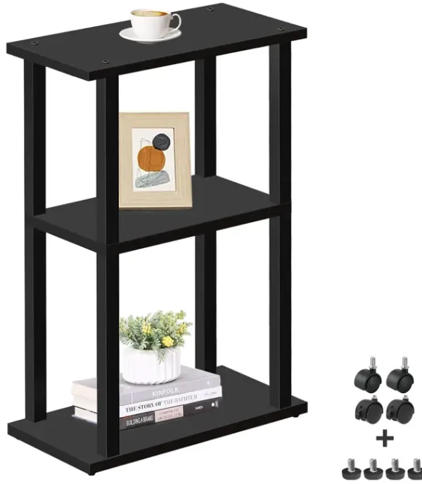 TUTOTAK Small Side Table, Narrow End Table, Bedside Table, Couch Side Table with Wheels for Living Room or Bedroom, Black TB01BK