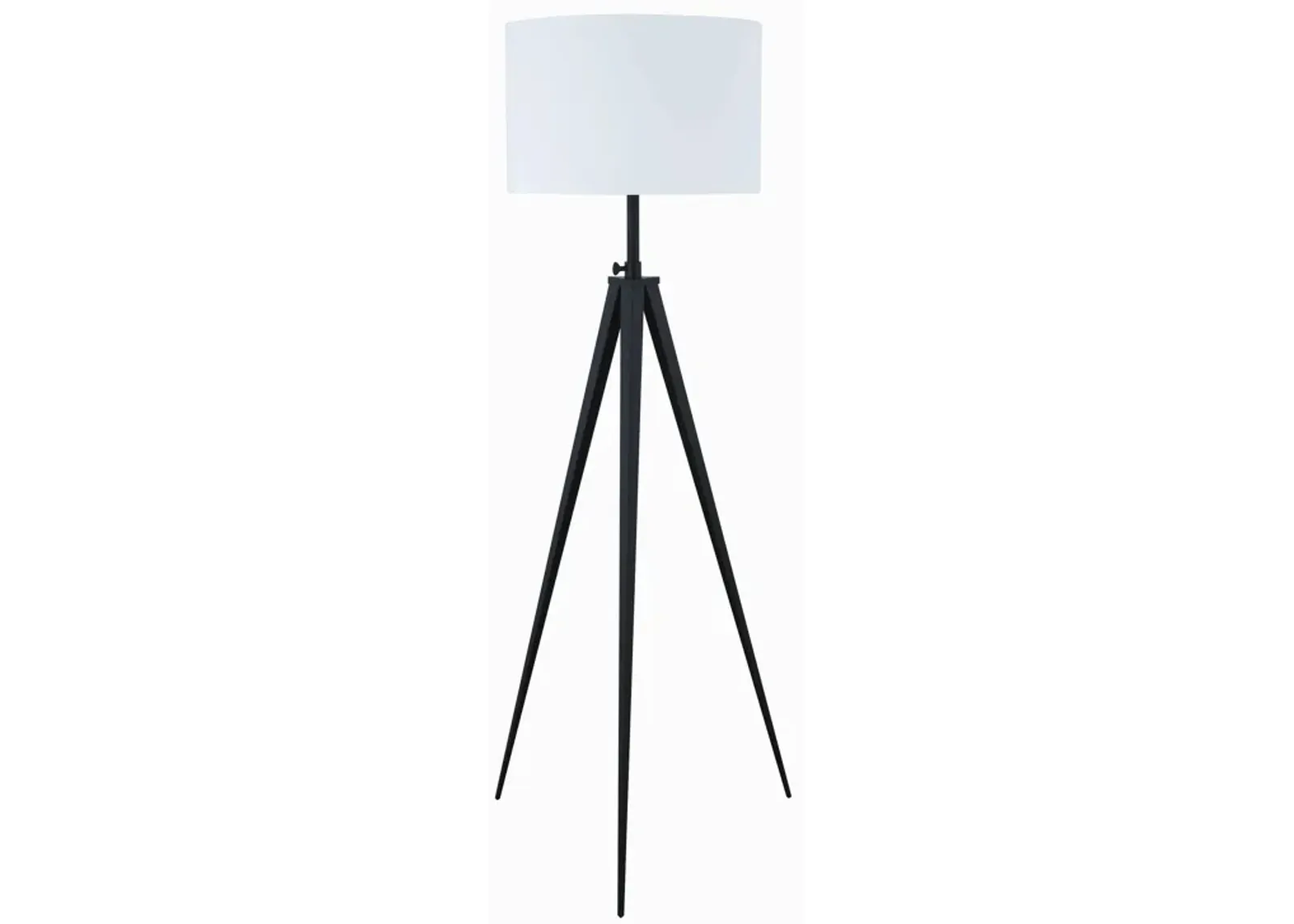 Height Adjustable Metal Tripod Floor Lamp with Fabric Shade, White and Black-Benzara