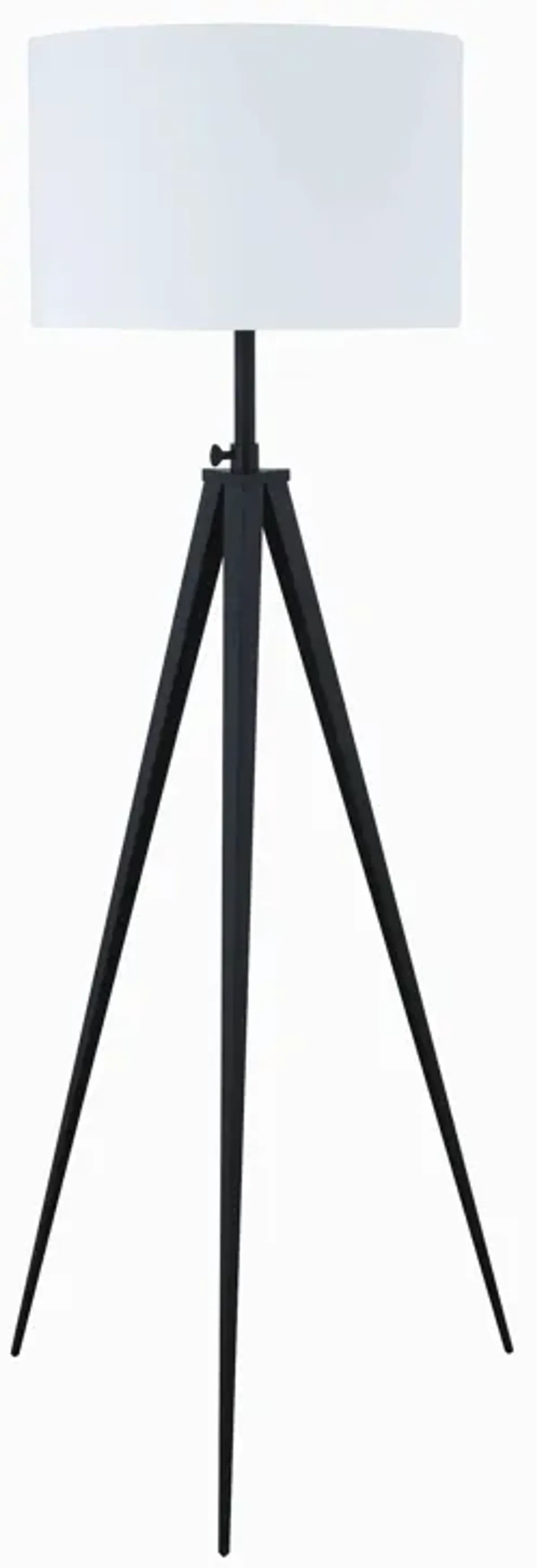 Height Adjustable Metal Tripod Floor Lamp with Fabric Shade, White and Black-Benzara