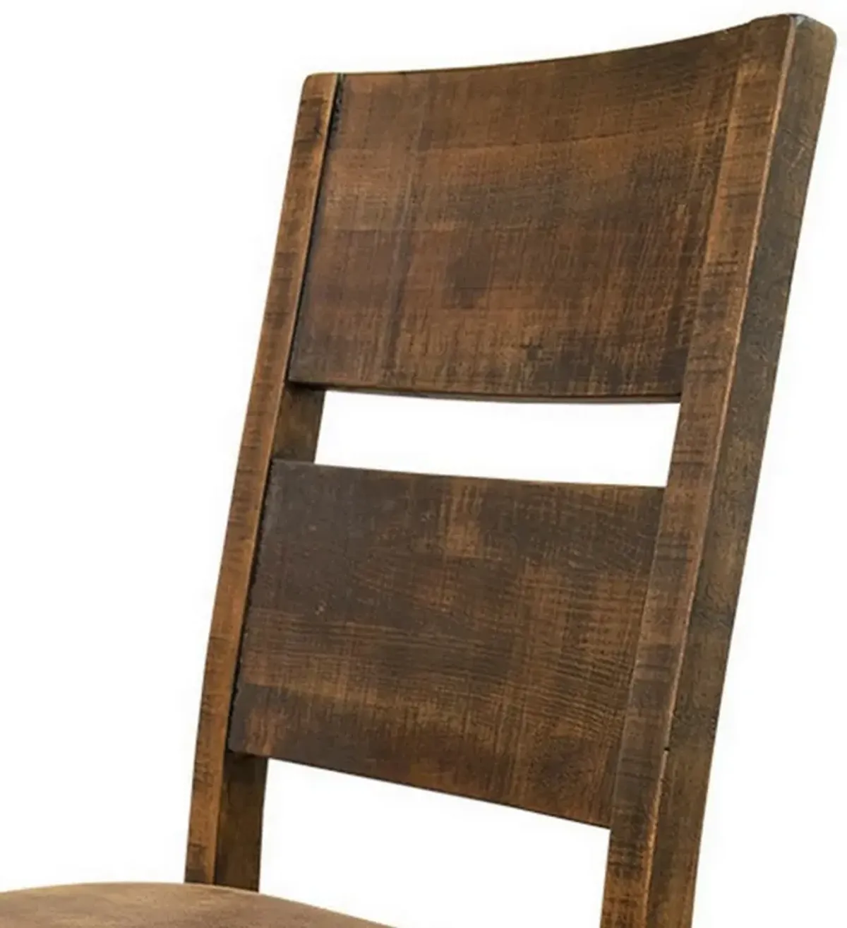 Ross 22 Inch Dining Chair with Faux Leather Seat, Mango Wood, Dark Brown-Benzara