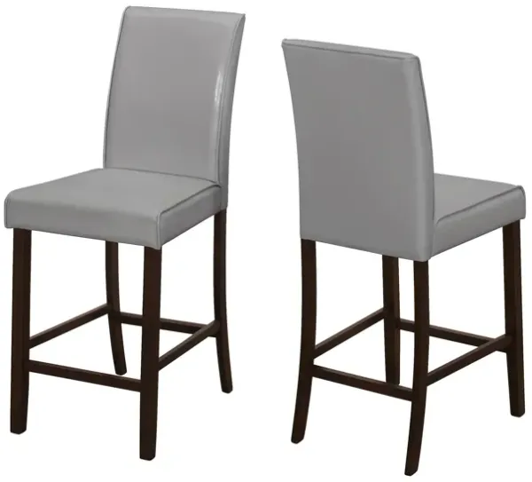 Monarch Specialties I 1902 Dining Chair, Set Of 2, Counter Height, Upholstered, Kitchen, Dining Room, Pu Leather Look, Wood Legs, Grey, Brown, Transitional