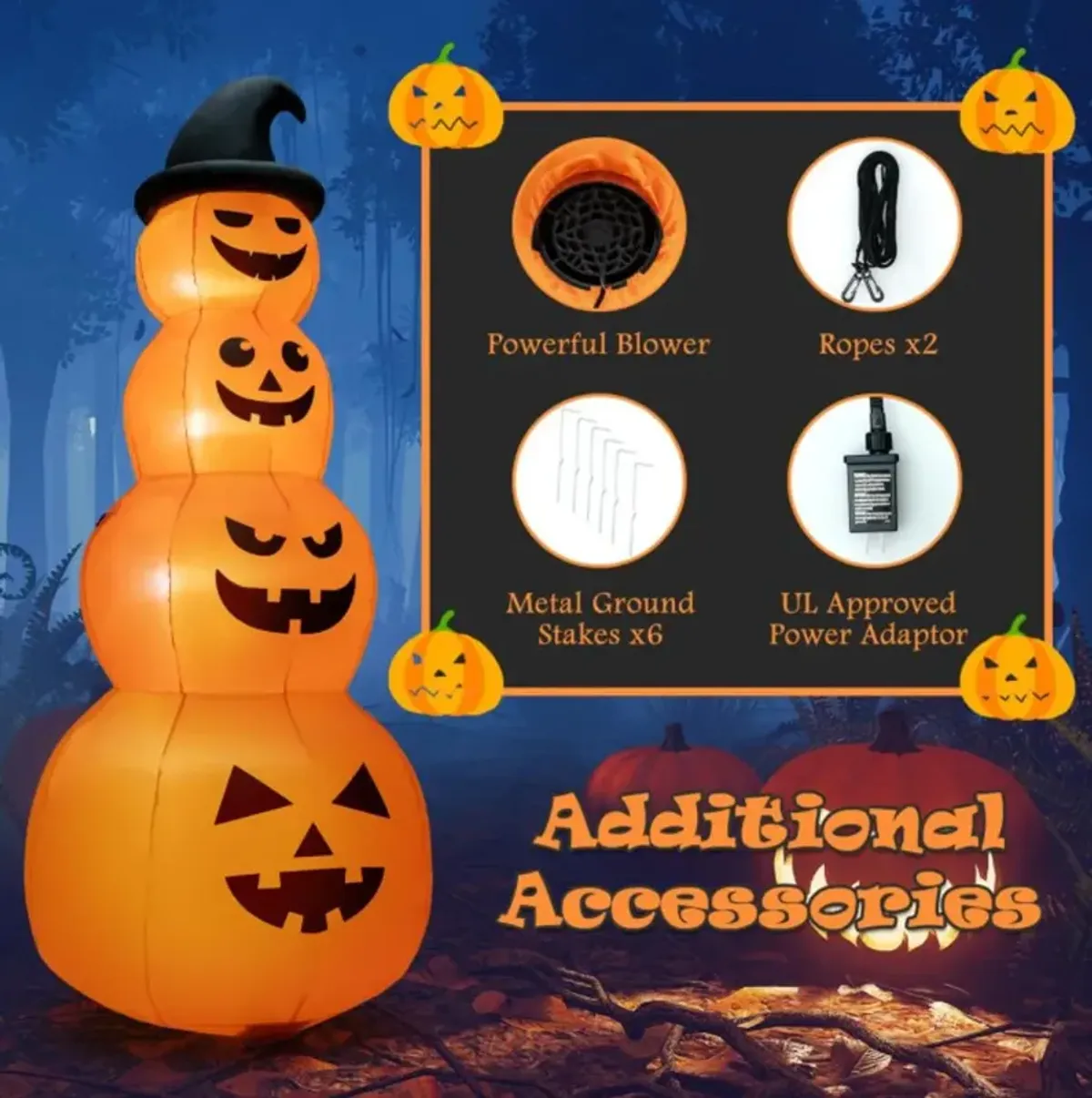 Hivvago 8 Feet Inflatable Halloween Pumpkins Stack with Built-in LED Lights