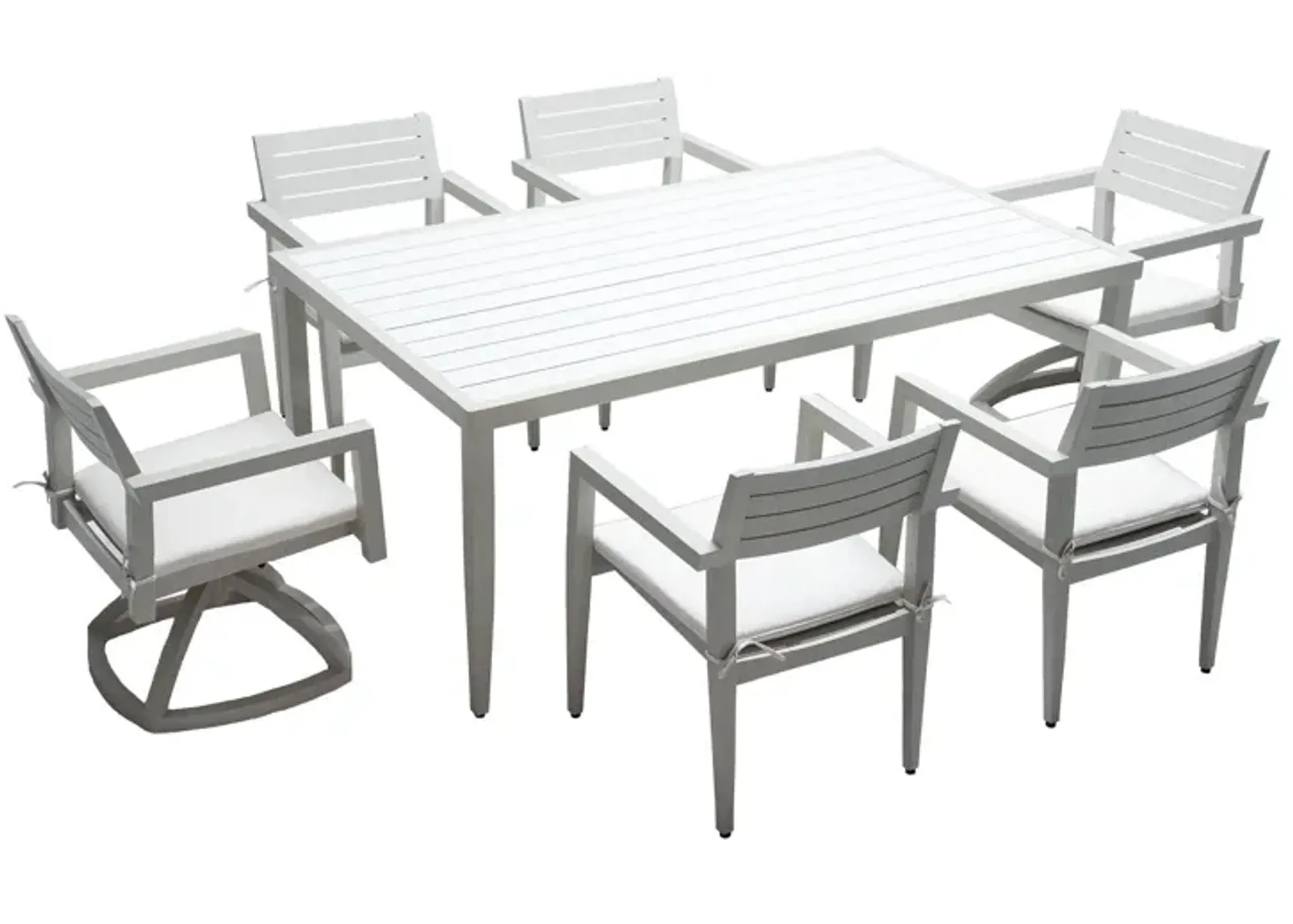 MONDAWE 7-Piece Modern Patio Dining Set with 4 Dining Chairs & 2 Swivel Rockers and Two-tone Table Top Rectangle Table