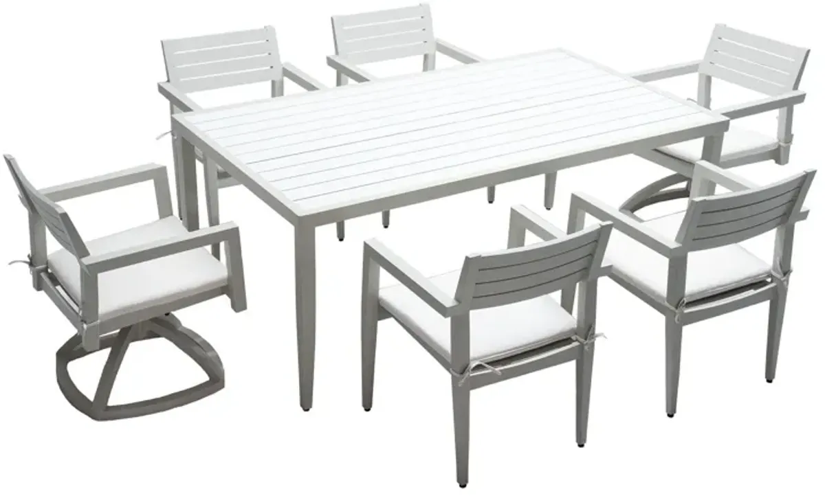 MONDAWE 7-Piece Modern Patio Dining Set with 4 Dining Chairs & 2 Swivel Rockers and Two-tone Table Top Rectangle Table