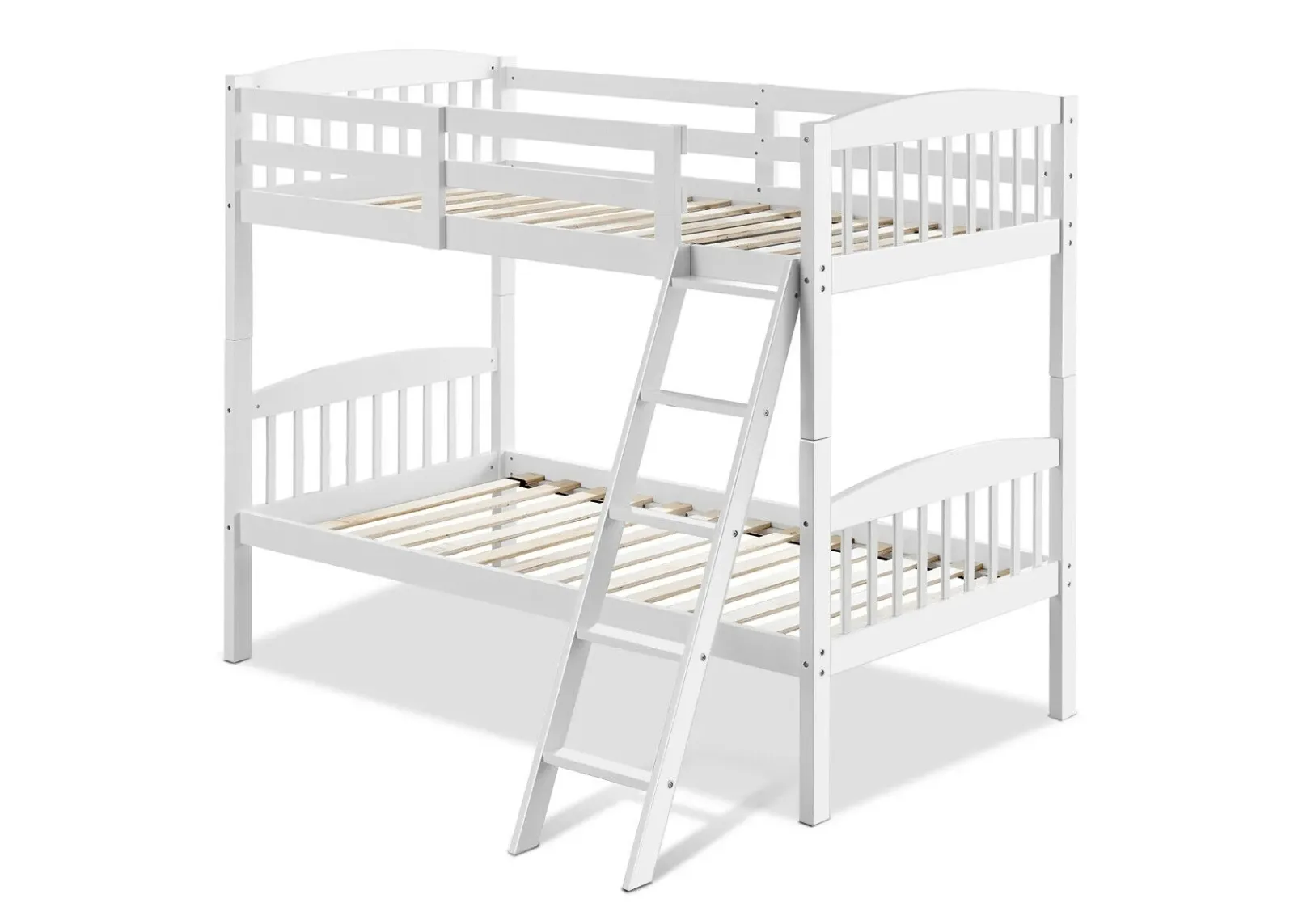 Hardwood Twin Bunk Bed Frames with Inclined Ladder and Safety Guardrails