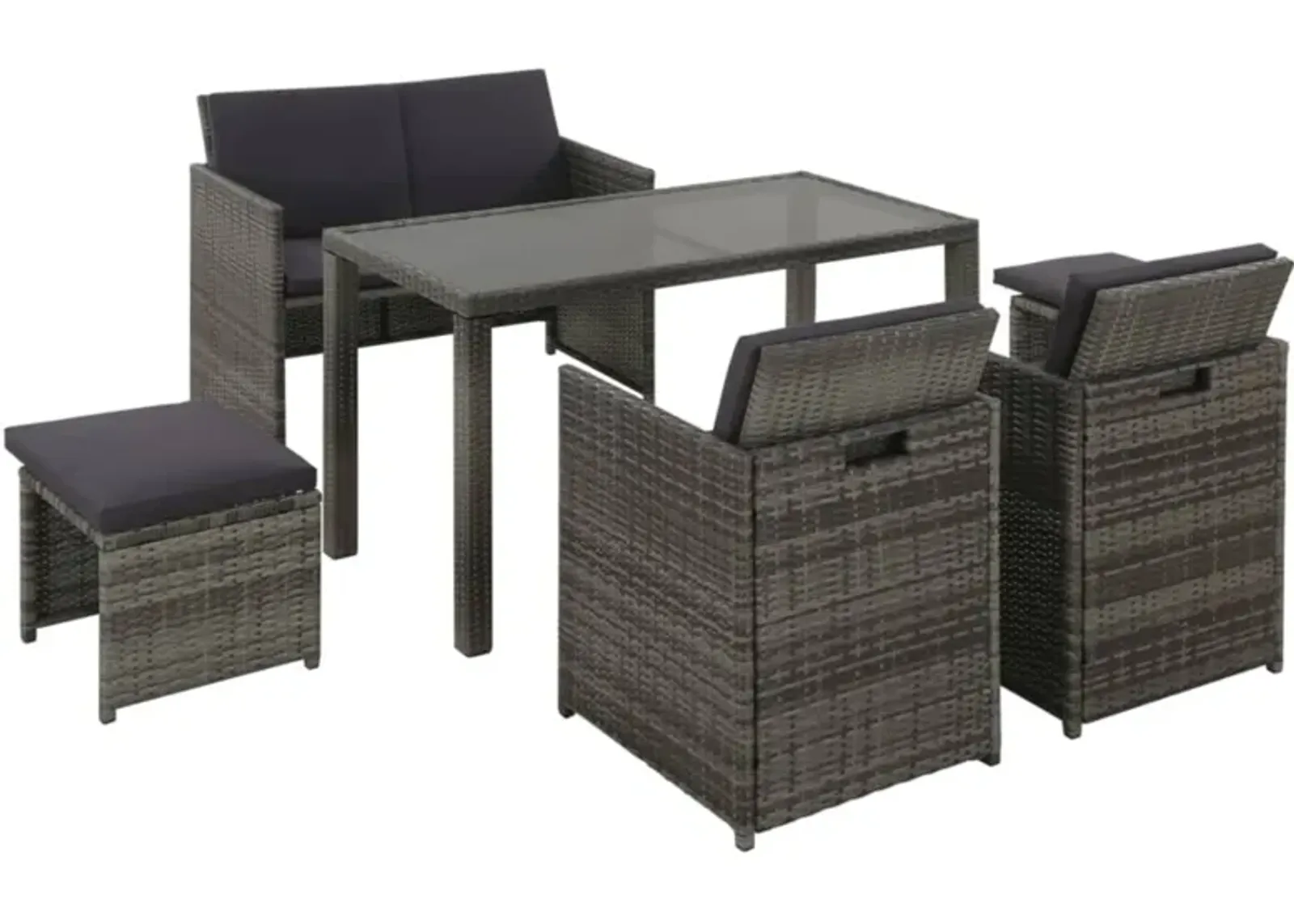 vidaXL 6 Piece Outdoor Dining Set with Cushions Poly Rattan Gray