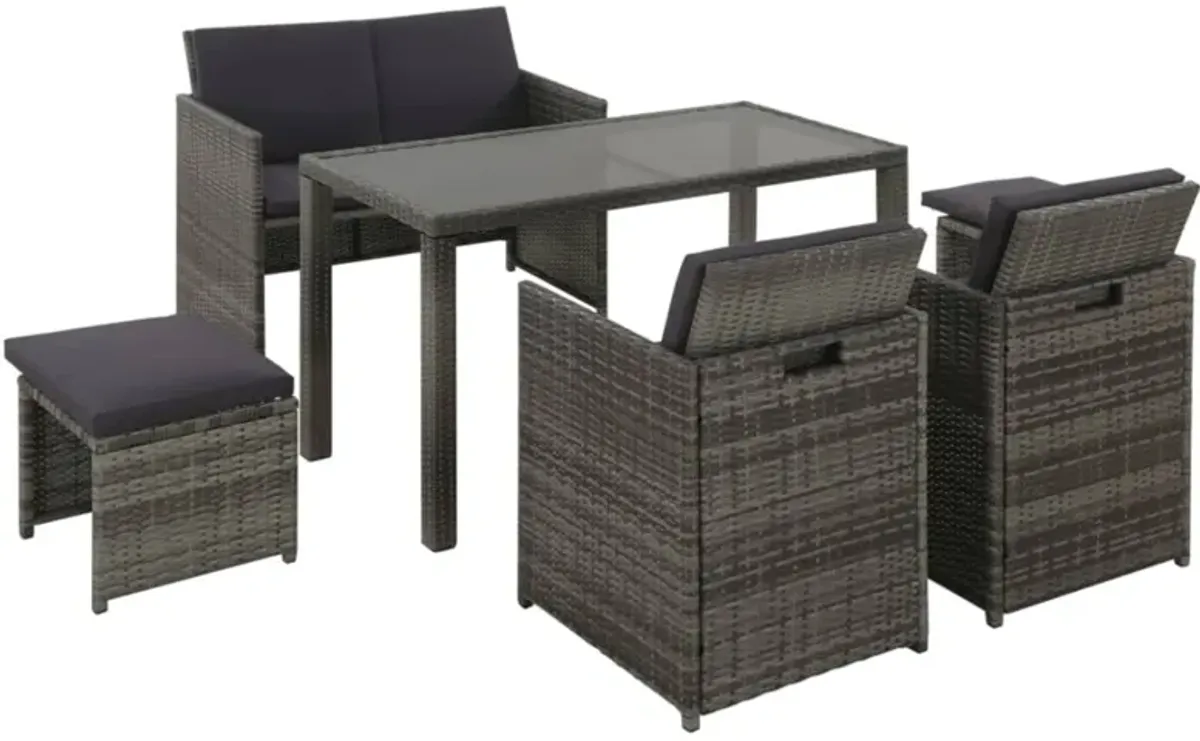 vidaXL 6 Piece Outdoor Dining Set with Cushions Poly Rattan Gray