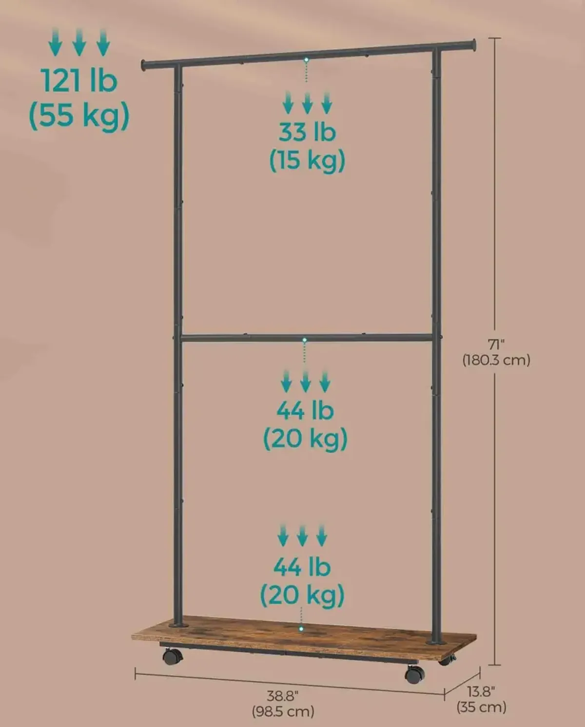 Wide Rolling Clothes Rack with Wheels – Adjustable and Portable Garment Storage