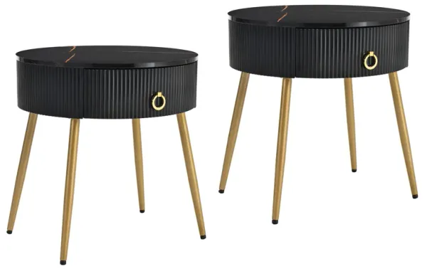 Merax Modern Fluted 2 Pieces Side Tables with Drawers