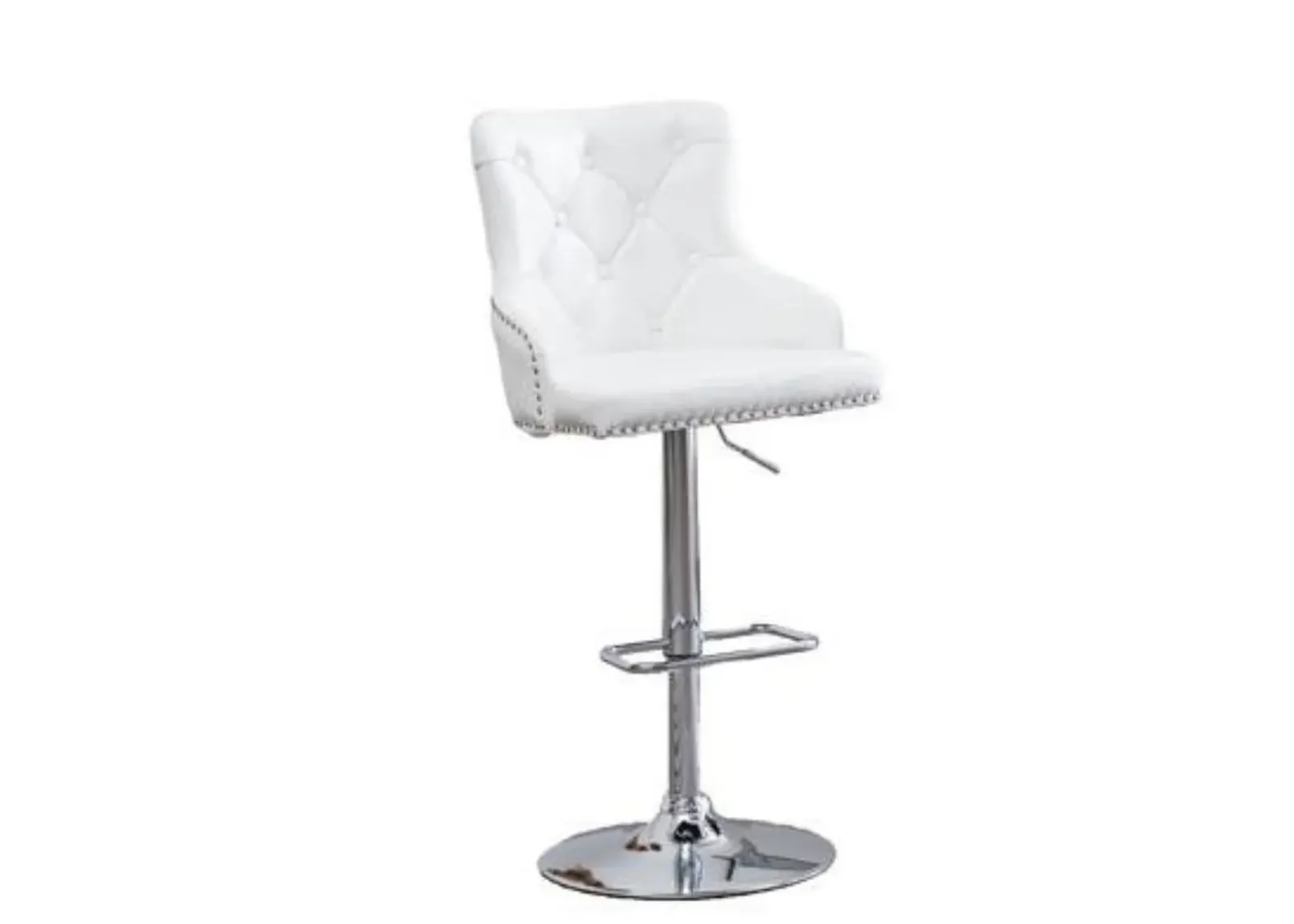 Faux Leather Adjustable Bar Stool in White, Set of 2, White