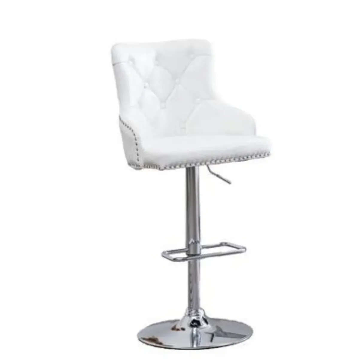 Faux Leather Adjustable Bar Stool in White, Set of 2, White