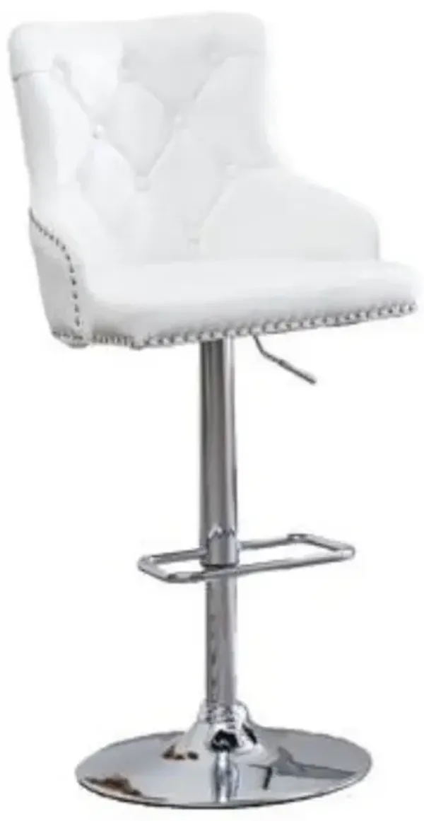 Faux Leather Adjustable Bar Stool in White, Set of 2, White
