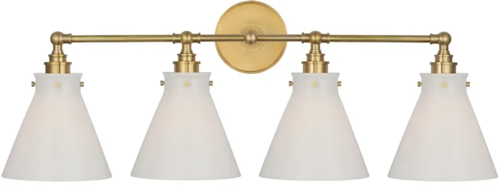 Parkington 32" Four Light Bath Bar in Antique-Burnished Brass with White Glass