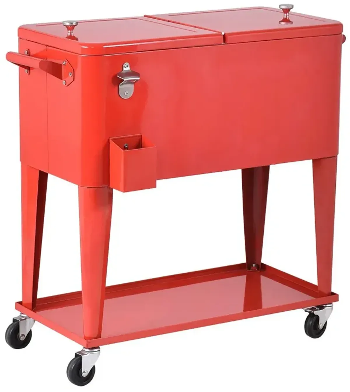 Hivvago 80 Quart Red Sturdy Rolling Steel Construction Cooler