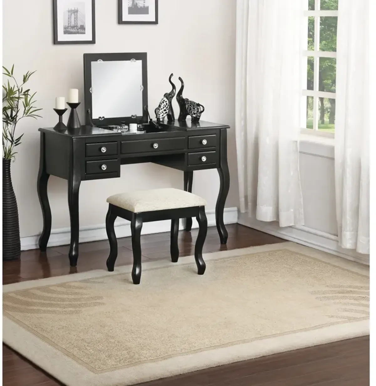 Classic Vanity Set with Stool and Mirror