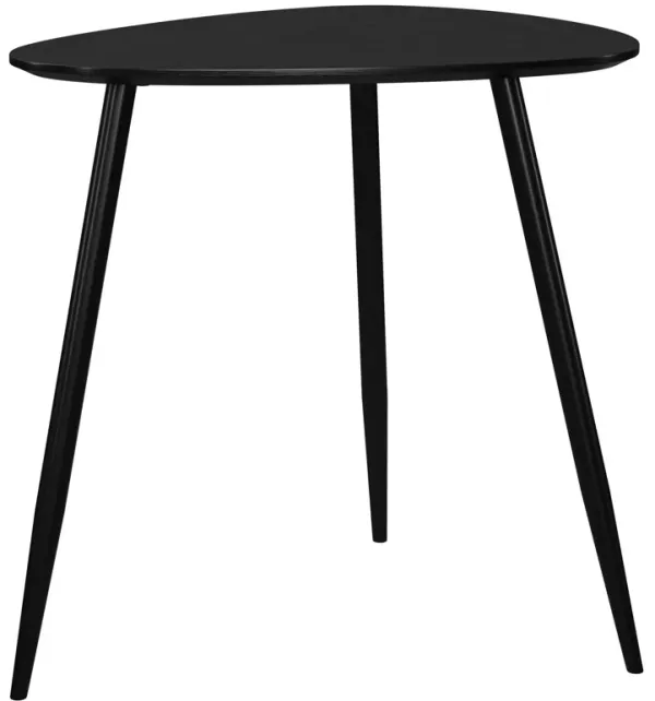 Deso Side End Table, 20 Inch Triangular Black Mango Wood, Metal Legs - Benzara