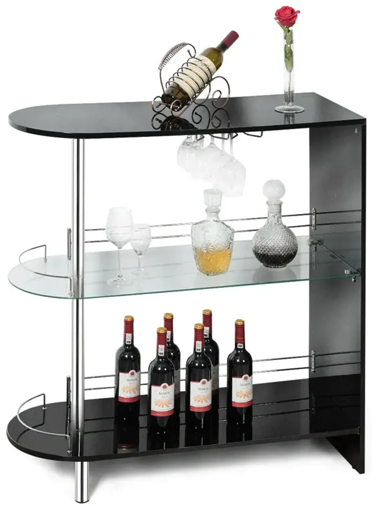 2-holder Bar Table with Tempered Glass Shelf