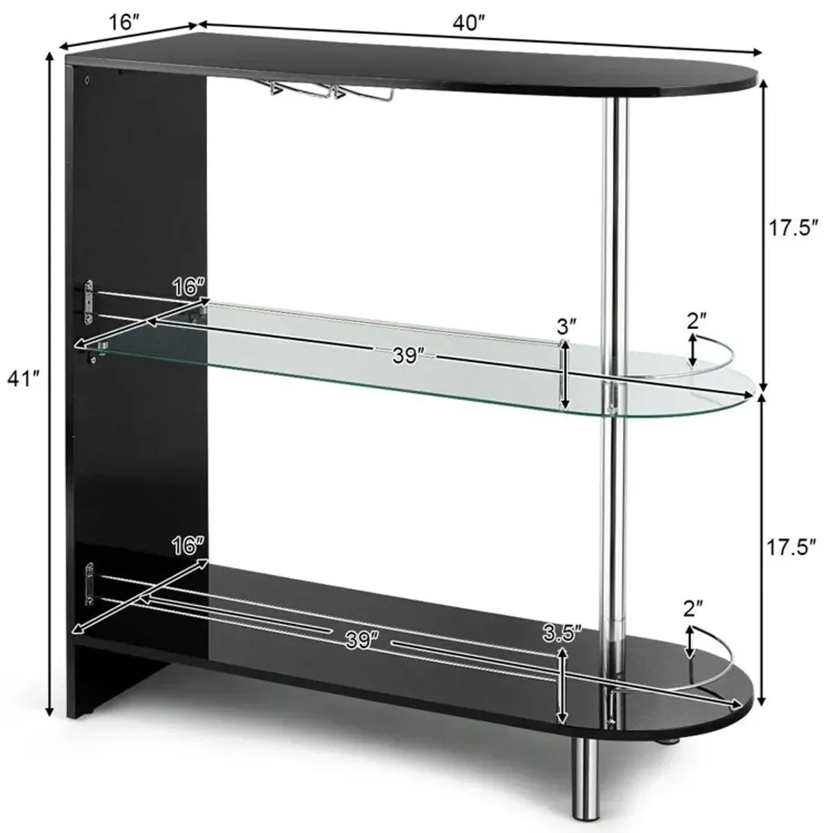 2-holder Bar Table with Tempered Glass Shelf