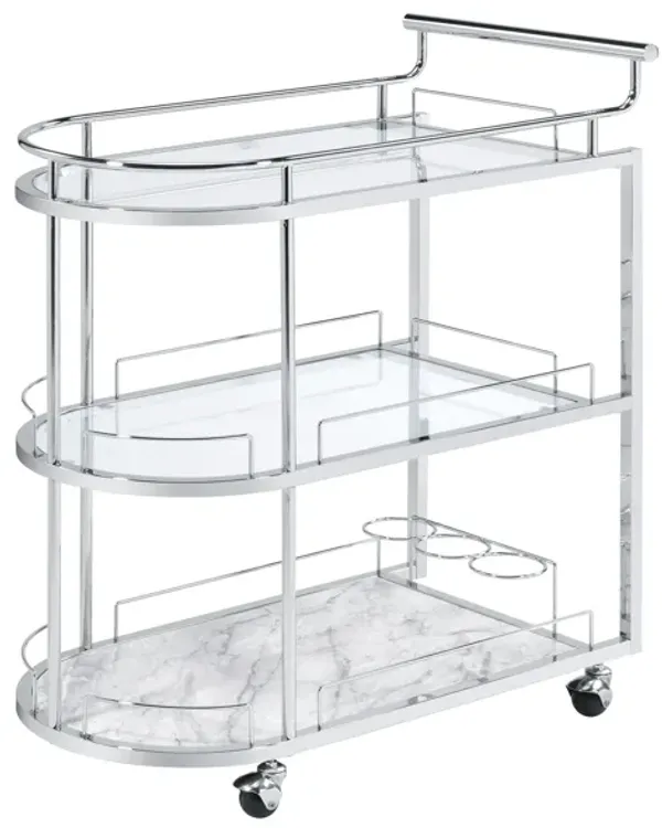 Inyo Serving Cart in Clear Glass & Chrome Finish