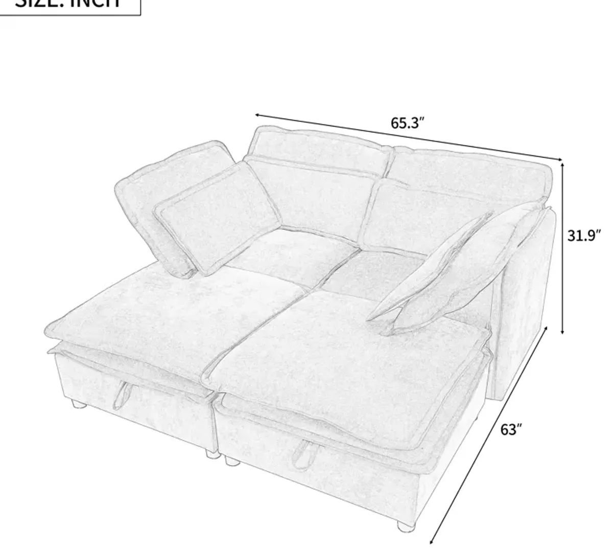 Merax Polyester Double-Layer Cushion Modular Sofa