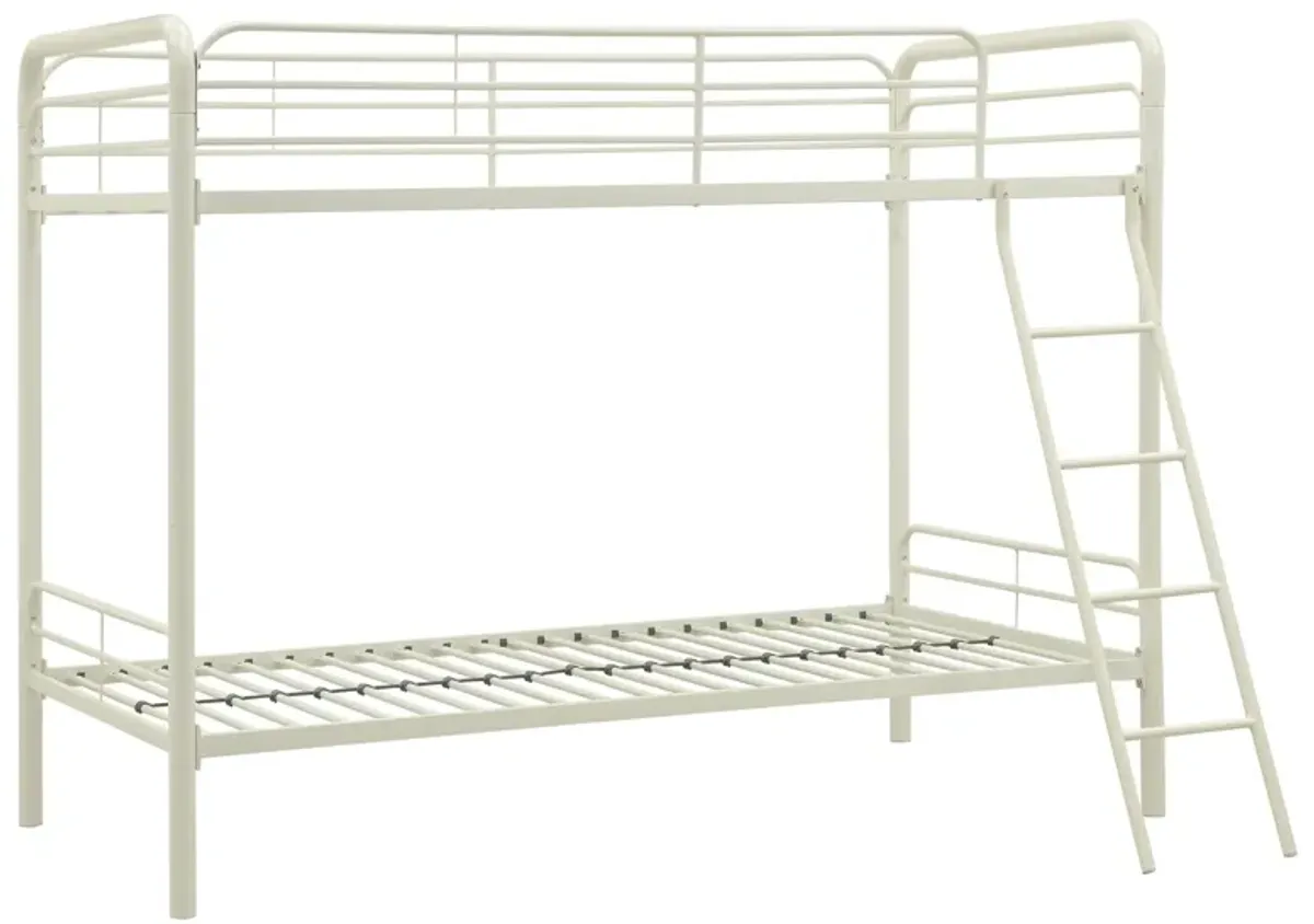 Atwater Living Eeva Twin over Twin Metal Bunk Bed with Rounded Safety Railings