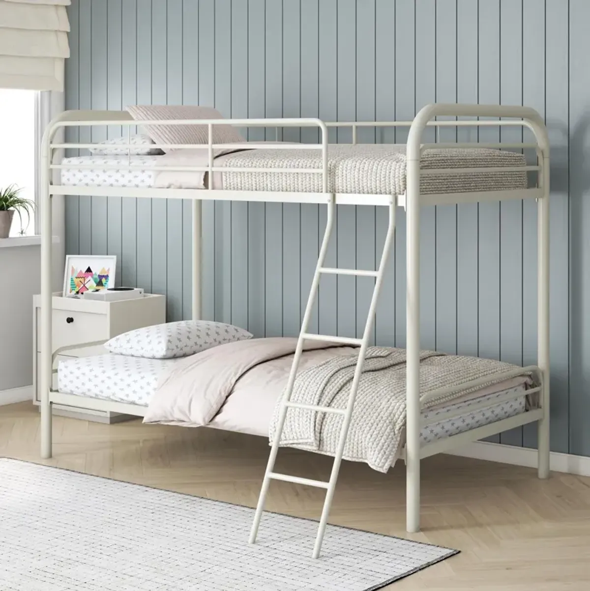 Atwater Living Eeva Twin over Twin Metal Bunk Bed with Rounded Safety Railings