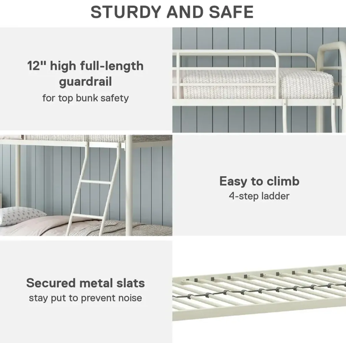 Atwater Living Eeva Twin over Twin Metal Bunk Bed with Rounded Safety Railings