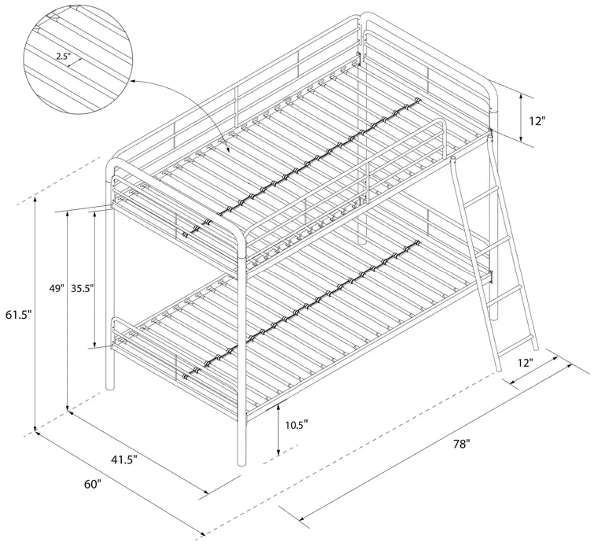 Atwater Living Eeva Twin over Twin Metal Bunk Bed with Rounded Safety Railings