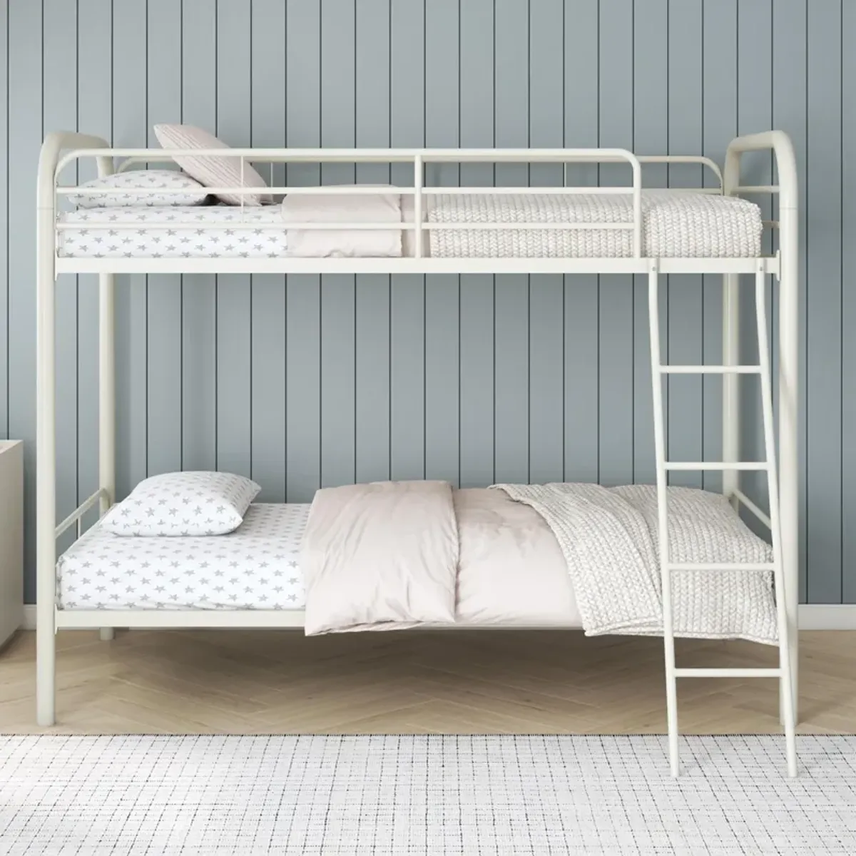 Atwater Living Eeva Twin over Twin Metal Bunk Bed with Rounded Safety Railings