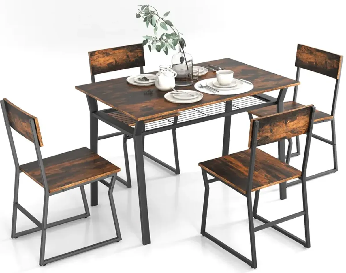 5 Piece Dining Table Set with Storage Rack and Metal Frame