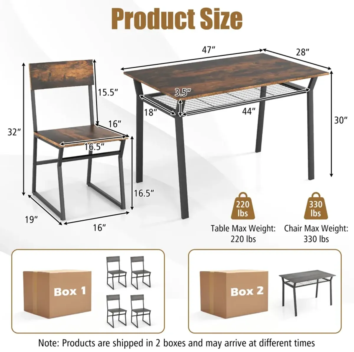 5 Piece Dining Table Set with Storage Rack and Metal Frame