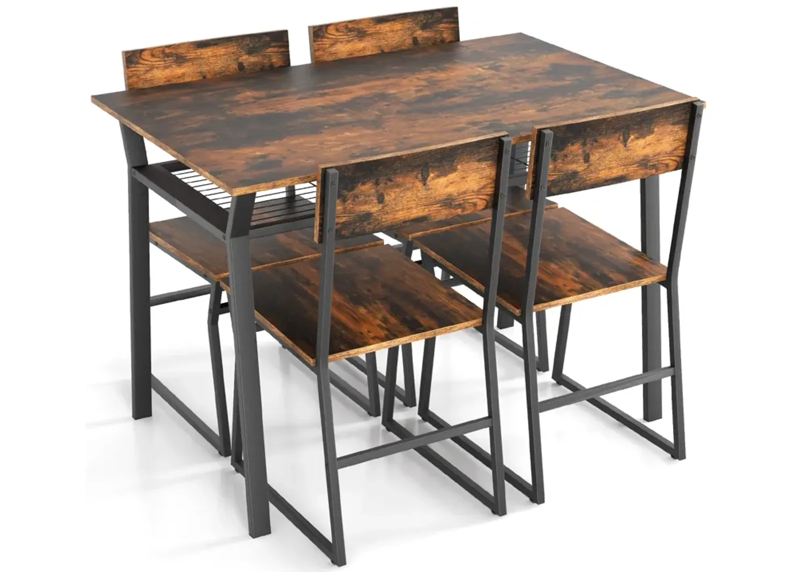 5 Piece Dining Table Set with Storage Rack and Metal Frame