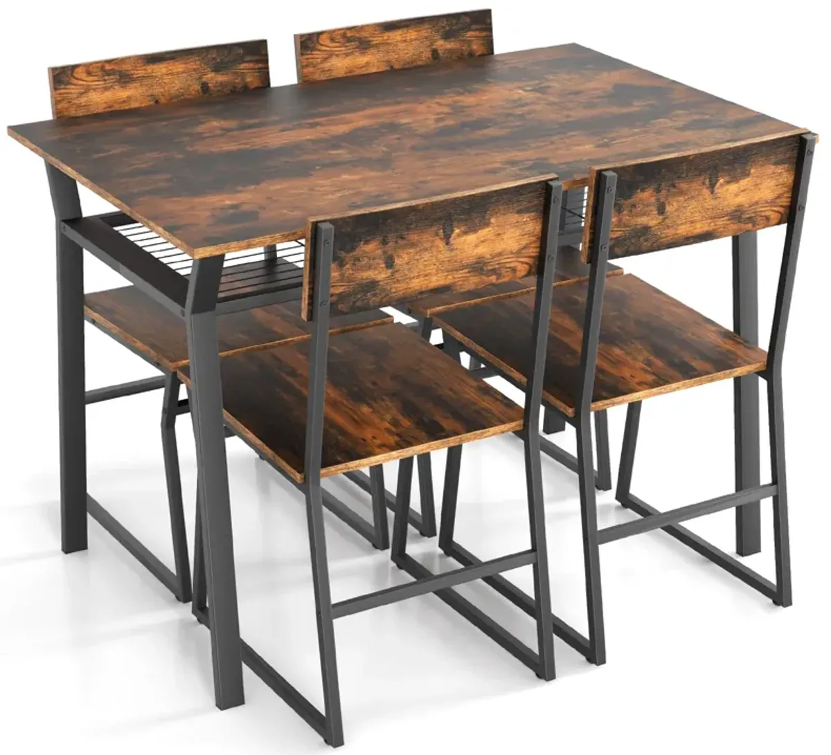 5 Piece Dining Table Set with Storage Rack and Metal Frame