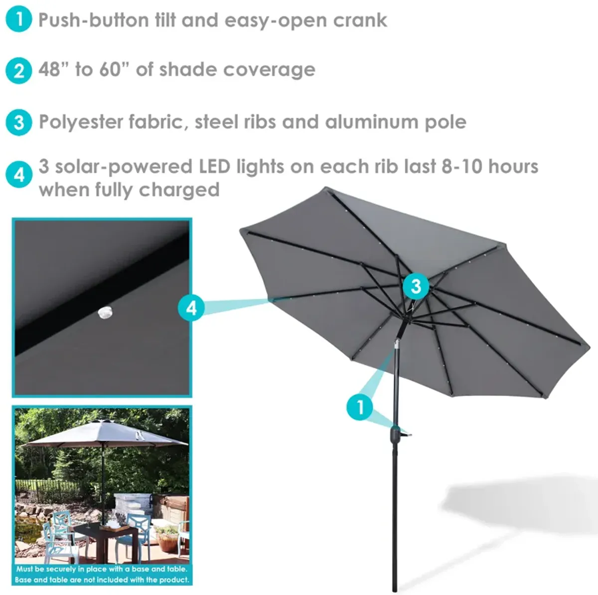 Sunnydaze 9 ft Solar Aluminum Patio Umbrella with Tilt and Crank