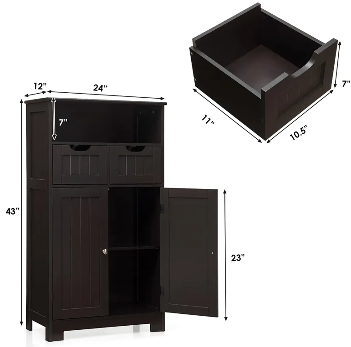 Costway Bathroom Floor Cabinet Wooden Storage Organizer w/Drawer Doors Espresso