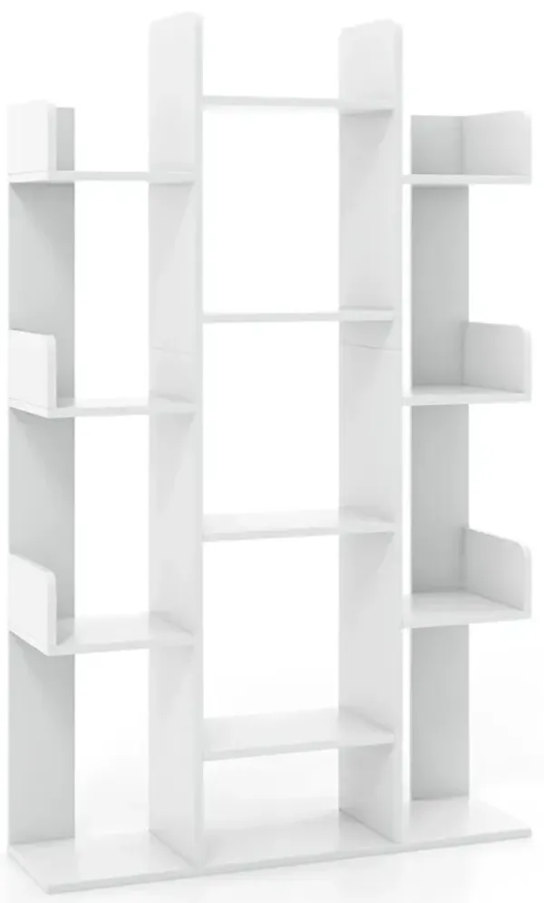 Tree-Shaped Bookshelf with 13 Compartments-White