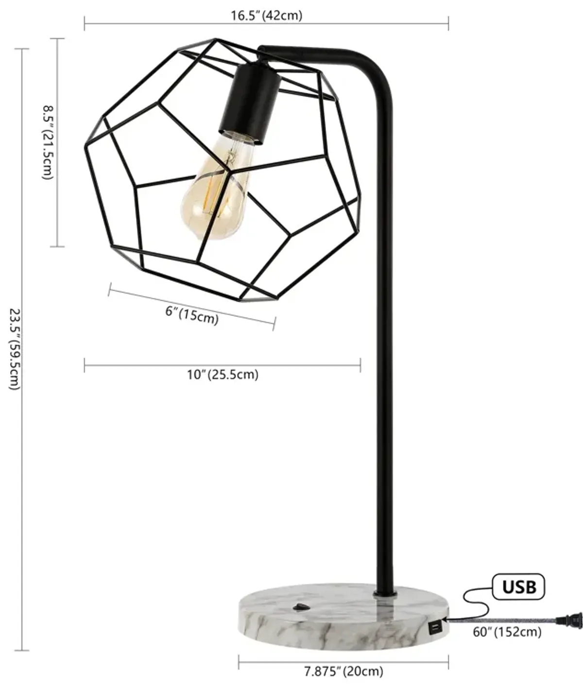 Penta Industrial Farmhouse Head-Adjustable Iron LED Task Lamp with USB Charging Port