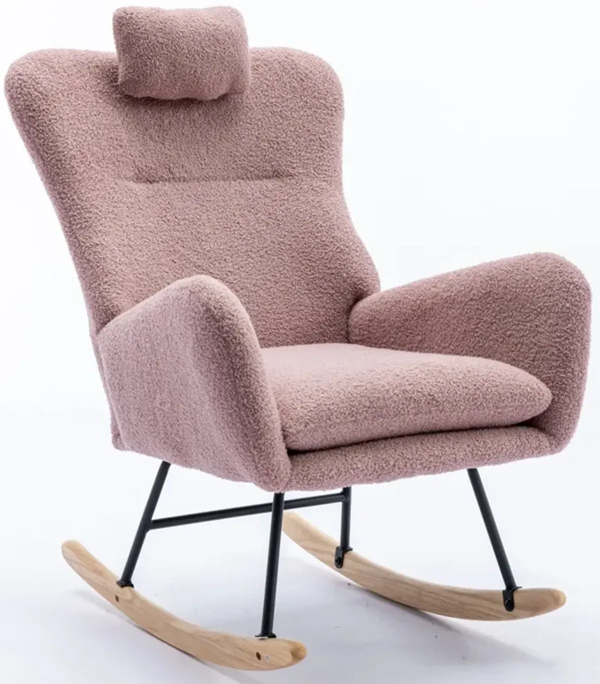 Soft Pink Velvet Rocking Chair, Solid Wood Base