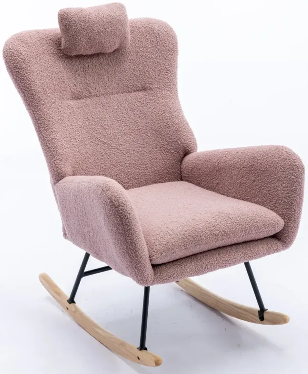 Soft Pink Velvet Rocking Chair, Solid Wood Base