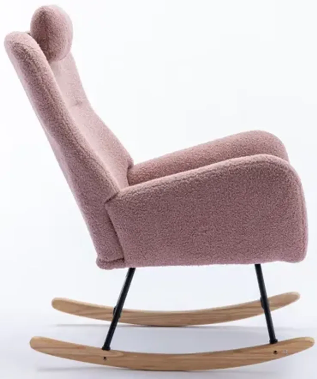 Soft Pink Velvet Rocking Chair, Solid Wood Base