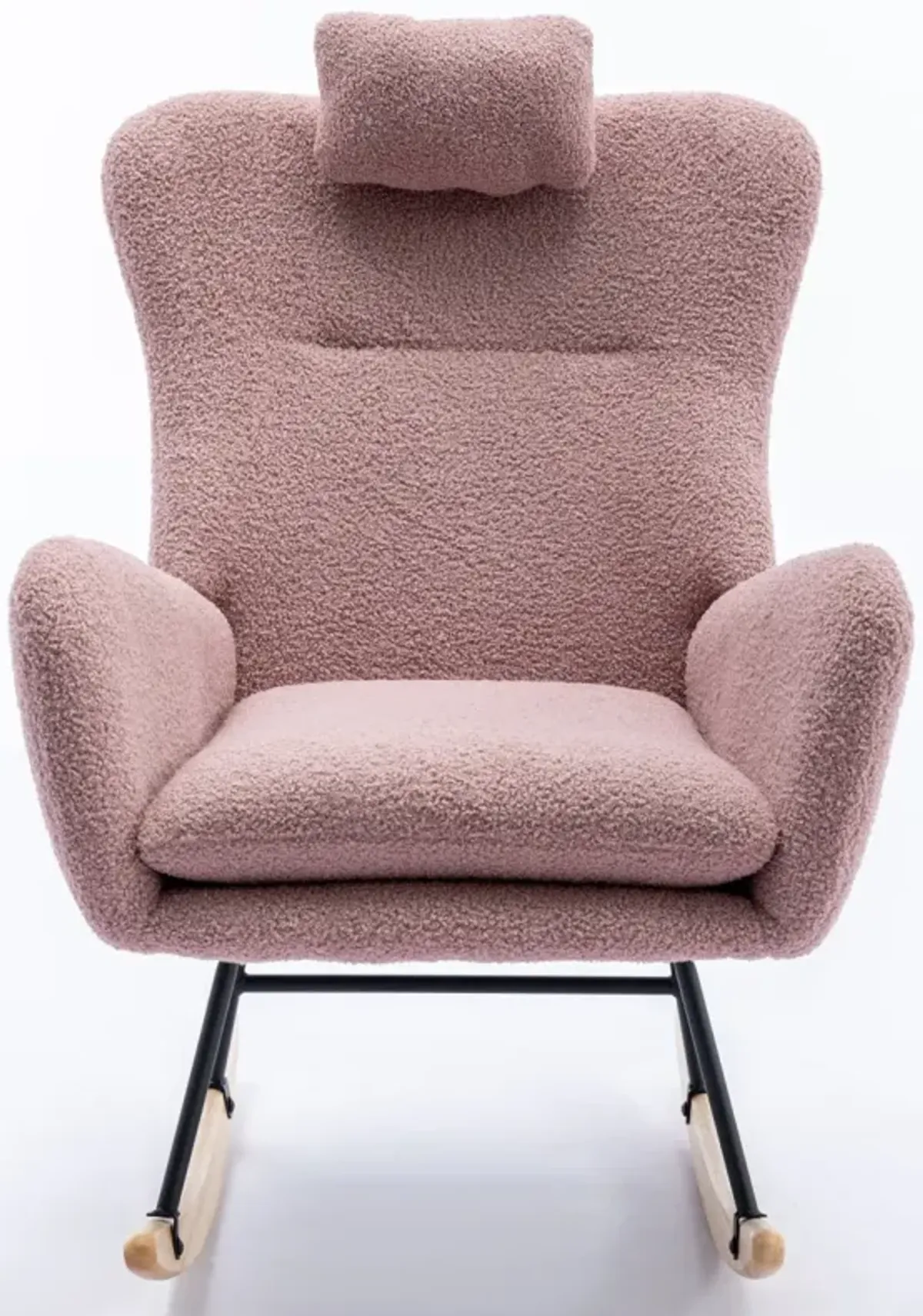 Soft Pink Velvet Rocking Chair, Solid Wood Base